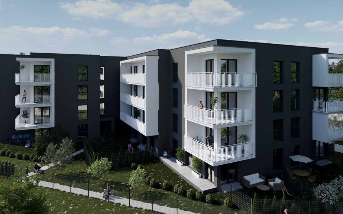 Ogródki przy mieszkaniach na parterze osiedla Na Zamkowym w Będzinie – wizualizacja